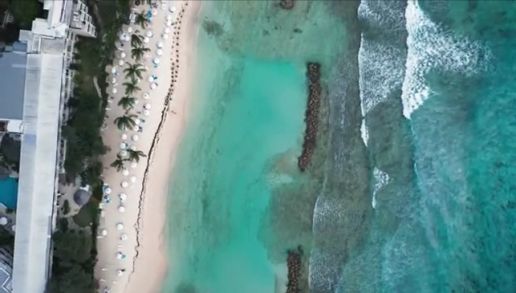 Drone view of a tropical Barbados beach